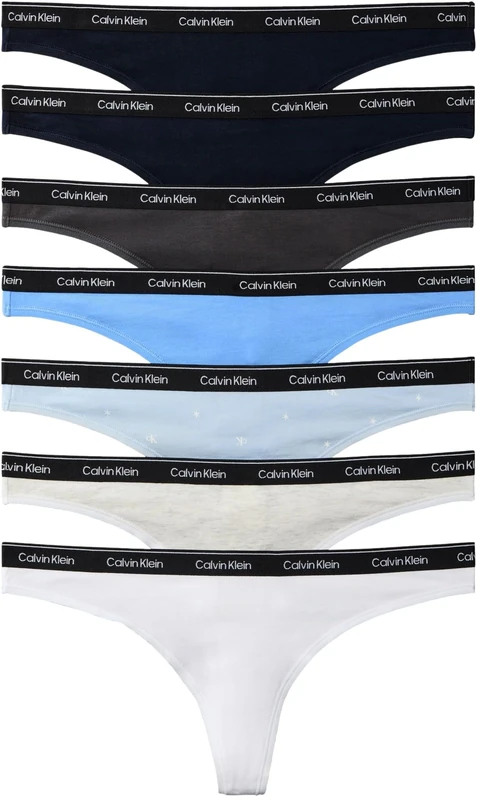 Calvin Klein Women THONG 7 PK BLUE (Shrln/Shrln/SngStrs BRZYBL/SnwHthr/) M