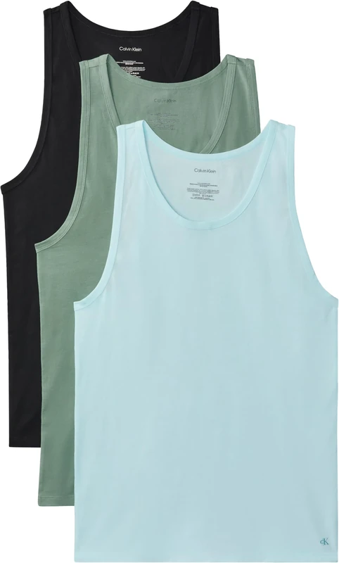 Calvin Klein Men's Tank 3Pk Lv00Nb4184 Tank Top, Blue (Black W SEA Spray EMB, SEA Spray W), XS