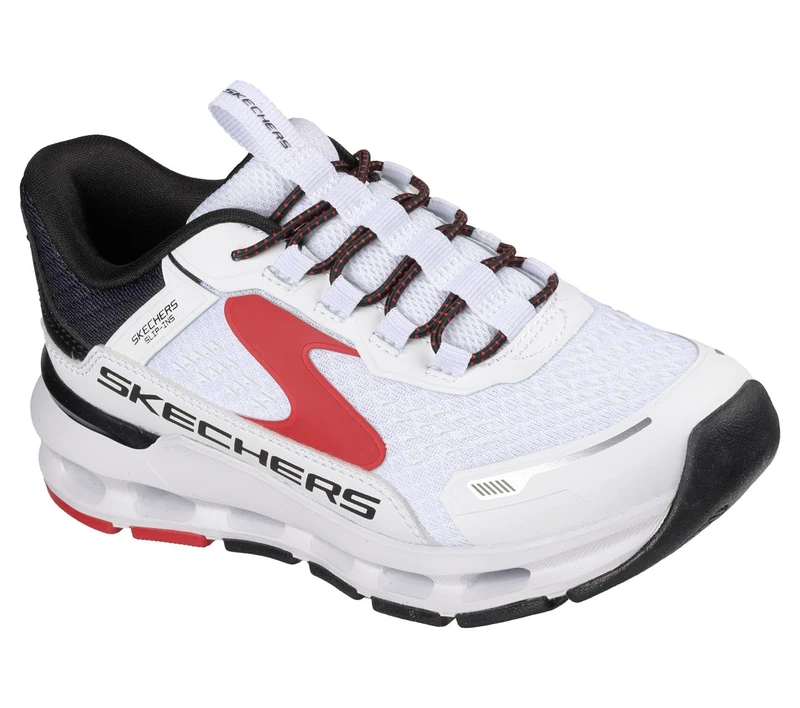 Skechers Boy's Glide-Step Plus Vista-Lane Sneakers, White Synthetic/Textile/Black & Red Trim, 12.5 UK Child