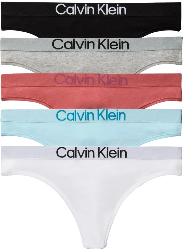 Calvin Klein Women THONG 5PK PINK (BLACK/GREY HTR/DUSTY CEDAR/ANTAR) XL