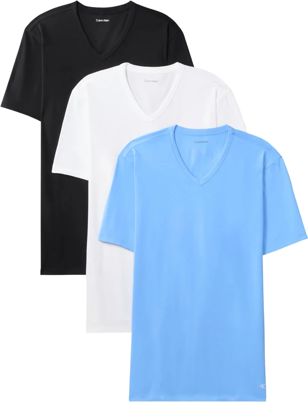 Calvin Klein Men's S/S V Neck 3Pk Lv00Nb4186 S/S T-Shirt, Blue (Black W Blue Descent EMB/Blue DESCE), XXL
