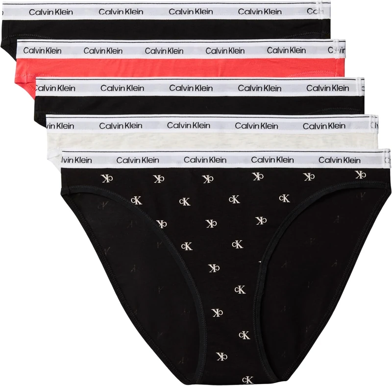 Calvin Klein Women BIKINI 5PK PINK (BLACK/BLACK/SNOW HEATHER/PUNCH P) L