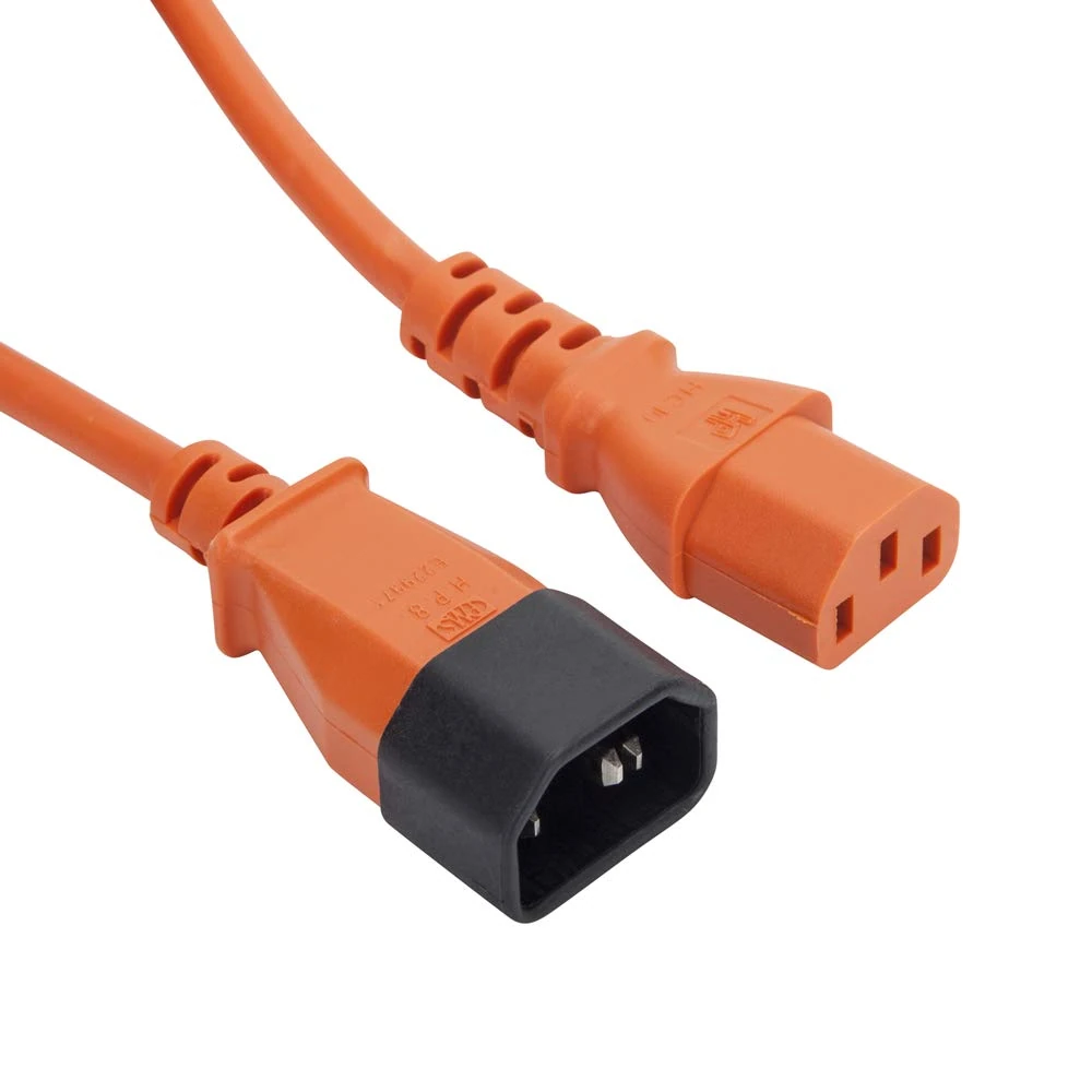 iSynq 1m Orange IEC Power Extension Cable Kettle Male to Female UPS Lead C13 - C14 Mains 240V 10A