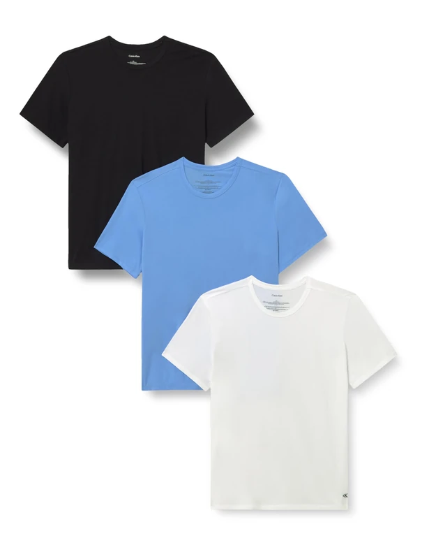 Calvin Klein Men's S/S Crew Neck 3Pk Lv00Nb4185 S/S T-Shirt, Blue (Black W Blue Descent EMB/Blue DESCE), XXL