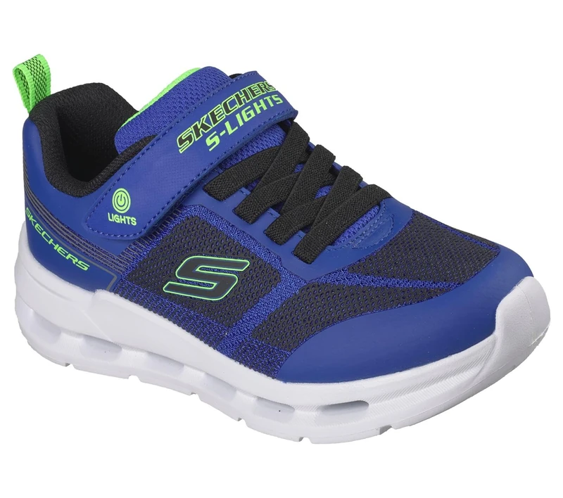 Skechers Boy's Glide-Step Lights Sneakers, Blue & Black Synthetic/Textile/Lime Trim, 12 UK Child