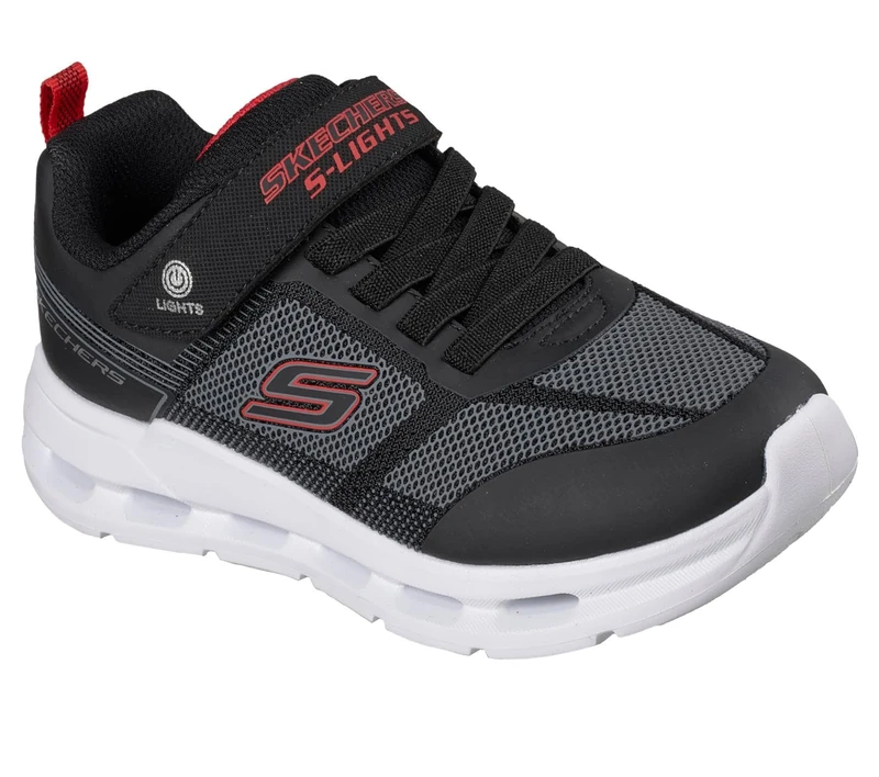 Skechers Boy's Glide-Step Lights Sneakers, Black Synthetic/Textile/Red Trim, 13.5 UK Child