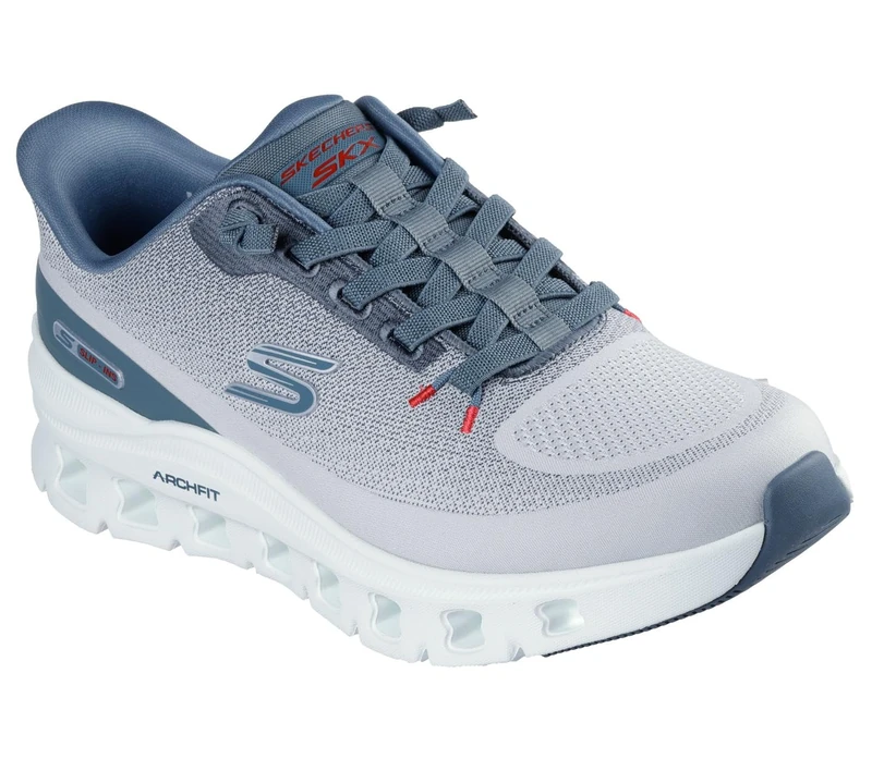 Skechers Men's Arch Fit Glide-Step Pro Sneaker, Light Gray Knit/Blue Pu, 8 UK