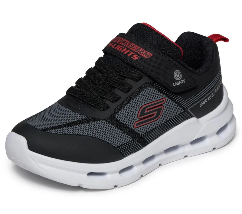 Skechers Boy's Glide-Step Lights Trainers, Black Synthetic/Textile/Red Trim, 4 UK Child