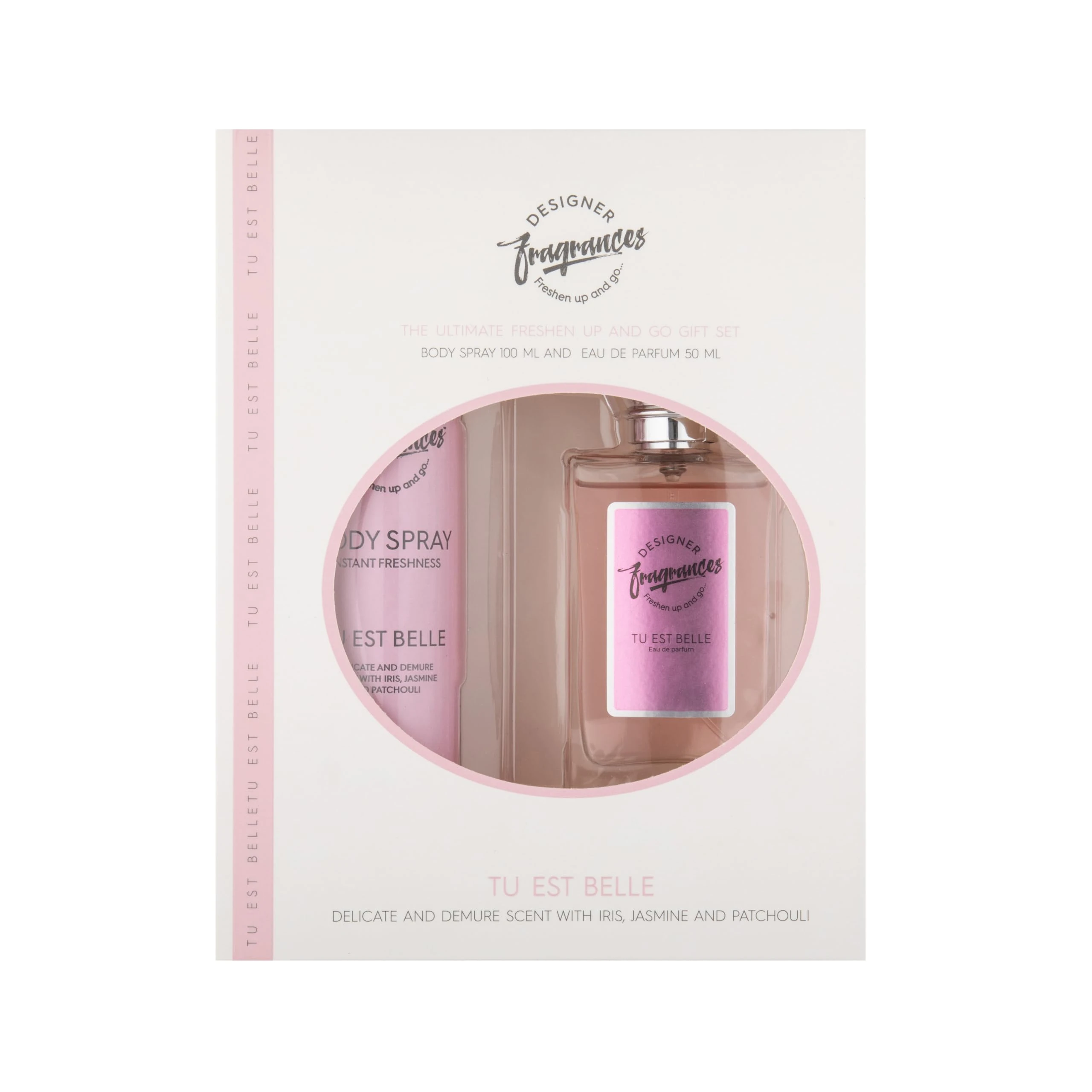 Designer Fragrances Tu Est Belle Female Gift Set - Includes 100ml Body Spray Deodorant Cans, 50ml Women’s Eau De Parfum Sprays - For Instant Freshness on The Go - Long Lasting Smells