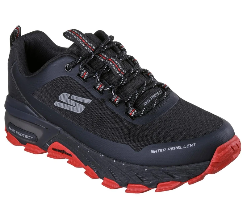 Skechers Men's Max Protect Promote Track Sneaker, Black Synthetic/Textile/Red Trim, 7 UK