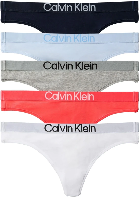 Calvin Klein Women THONG 5PK BLUE (SHORELINE/BREEZY BLUE/GREY HTR/C) M