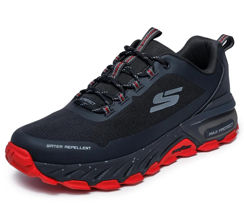 Skechers Men's Max Protect Promote Track Sneaker, Black Synthetic/Textile/Red Trim, 10 UK
