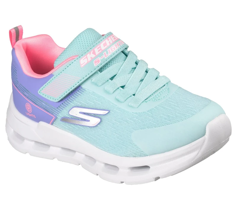 Skechers Girl's Glide-Step Lights Sneakers, Aqua Synthetic/Multi Trim, 3 UK Child