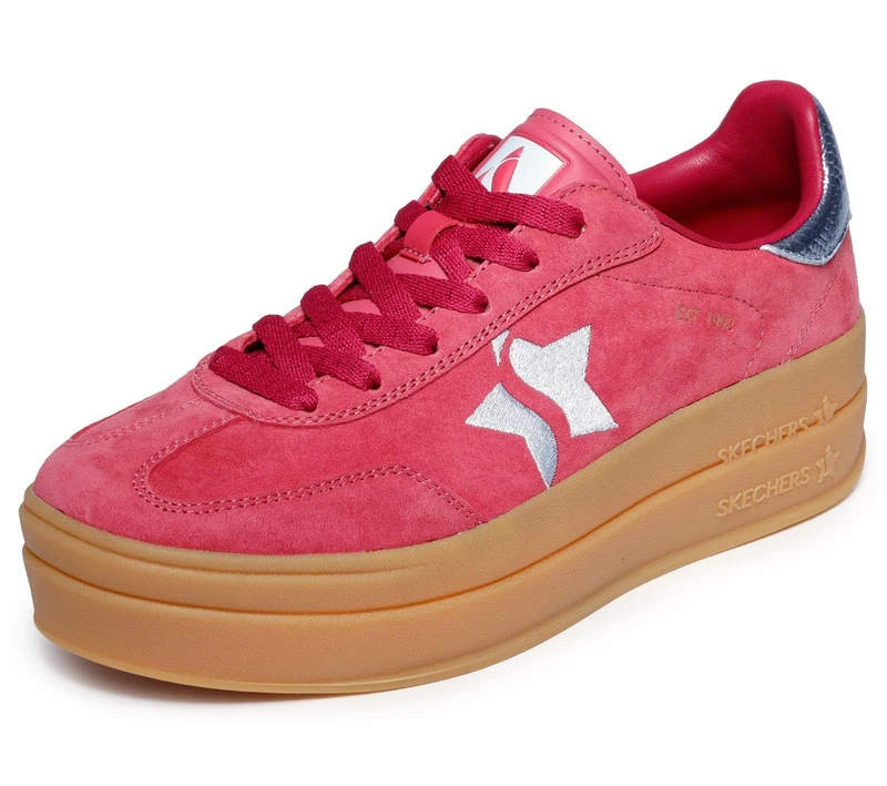 Skechers Women's Academy Hi Elevated Essence Sneaker, Red Leather/Blue Trim, 7.5 UK