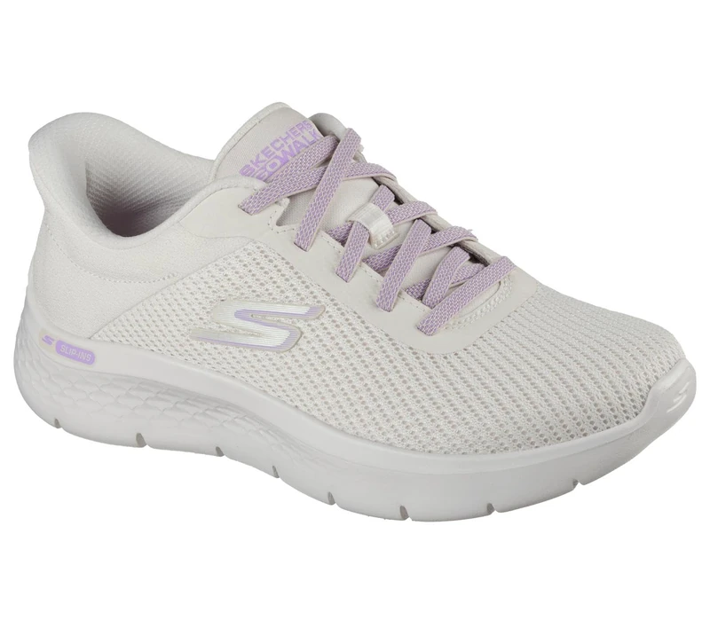 Skechers Women's Go Walk Flex Carla Sneaker, Off White Textile/Purple Trim, 5 UK