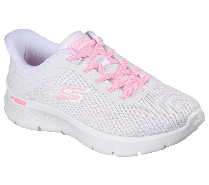 Skechers Women's Go Walk Flex Carla Sneaker, White Textile/Pink Trim, 8 UK