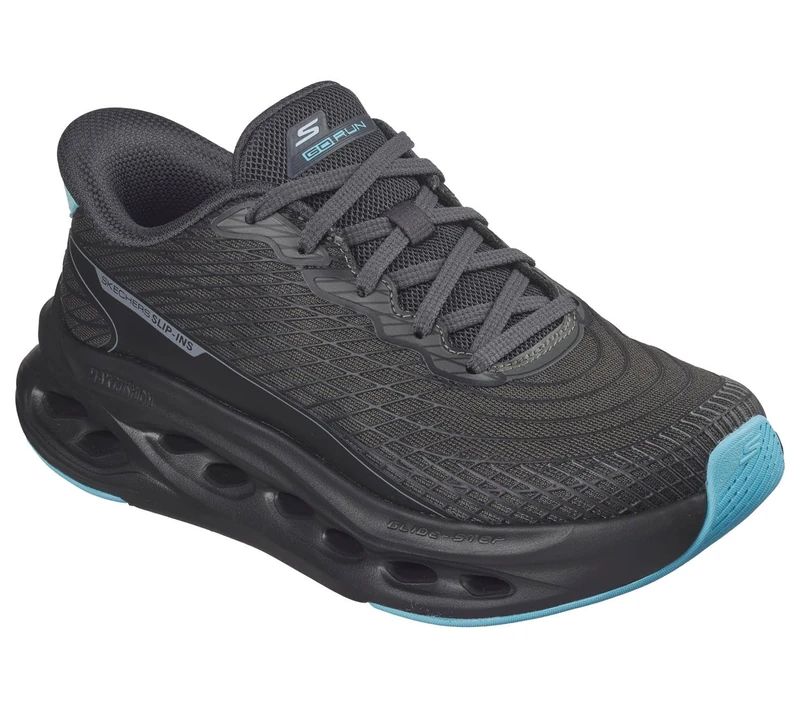 Skechers Women's Max Cushioning Glide-Step Sapphire Sneaker, Black & Blue Textile/Synthetic, 5.5 UK