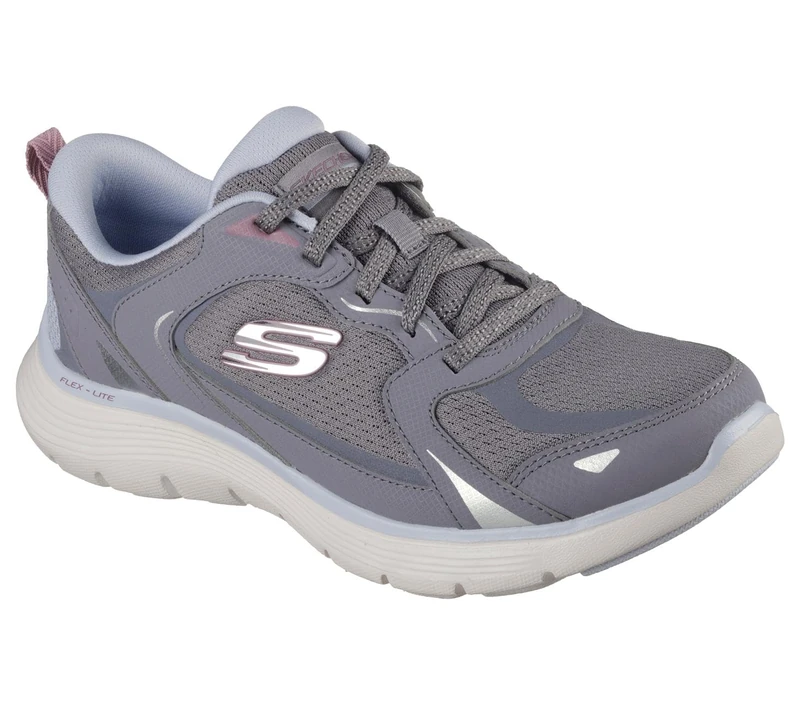 Skechers Women's Flex Appeal 5.0 Retro Rush Sneaker, Charcoal Duraleather/Mesh/Multi Trim, 6 UK