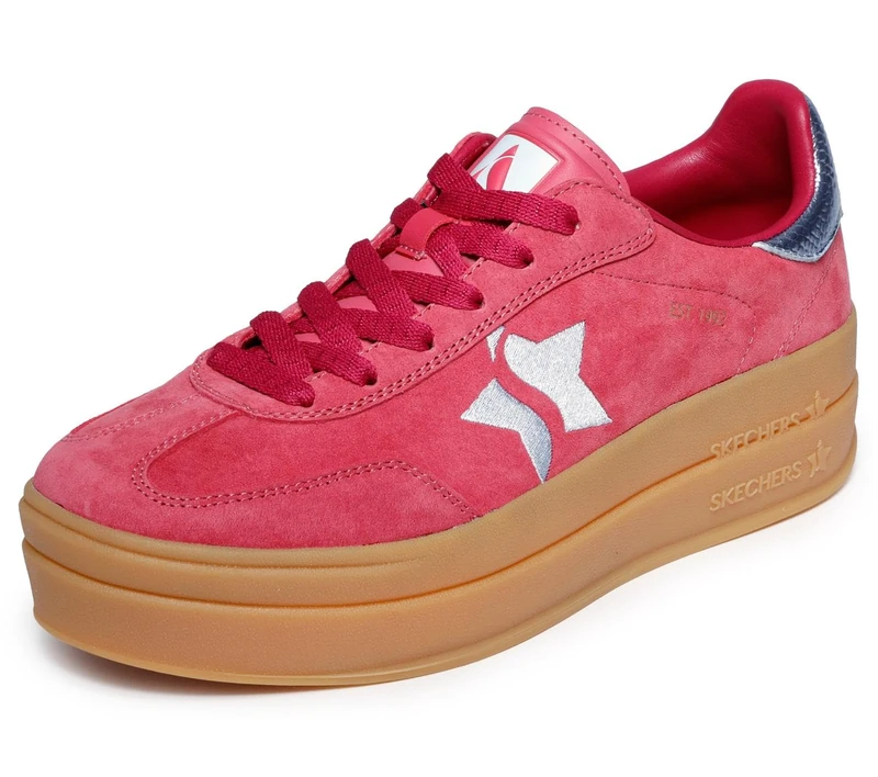 Skechers Women's Academy Hi Elevated Essence Sneaker, Red Leather/Blue Trim, 9 UK