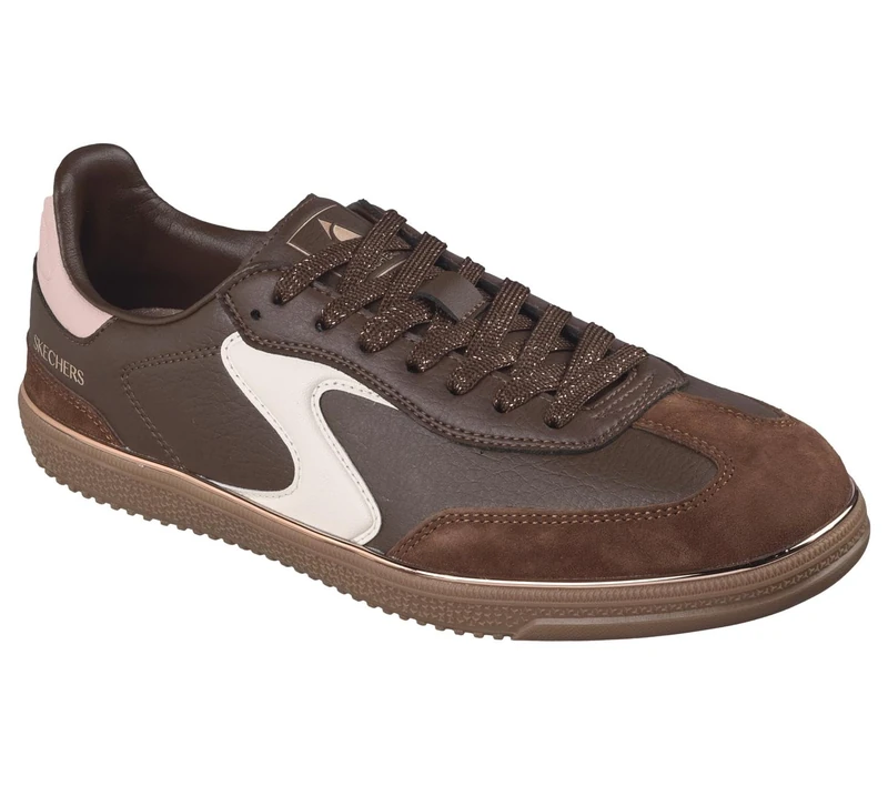 Skechers Women's Hotshot Living Luxe Trainer, Brown Duraleather/Leather/Pink Trim, 6 UK