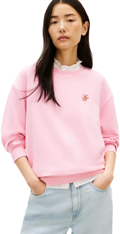 Tommy Hilfiger Women's Th Script Reg Sweatshirt WW0WW48724, PINK, XS