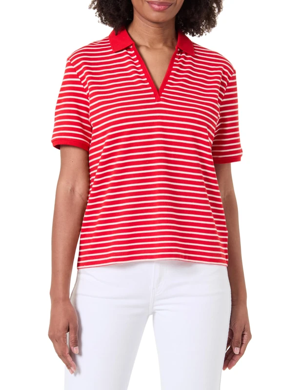 Tommy Hilfiger Women's Lyocell Pique Open-Nk Ss Polo WW0WW48720, RED, XL