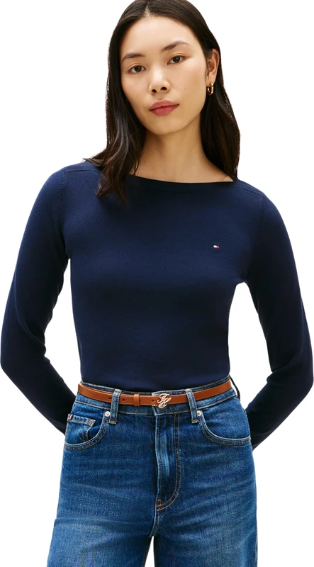 Tommy Hilfiger Women's Co Jersey Stitch Boat-Nk Sweater Ww0Ww40099, Blue, L