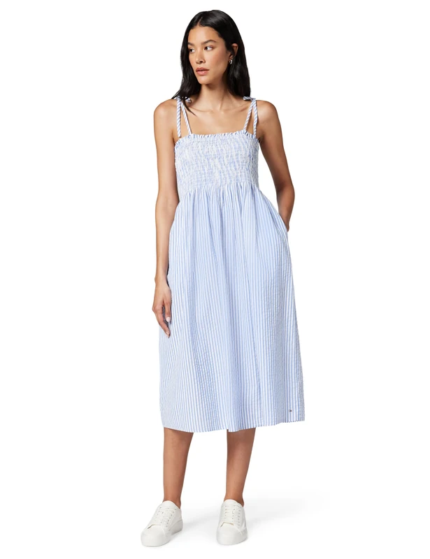 Tommy Hilfiger Women's Swimshop Seersucker Smocked DRS WW0WW50545, Blue, XXS