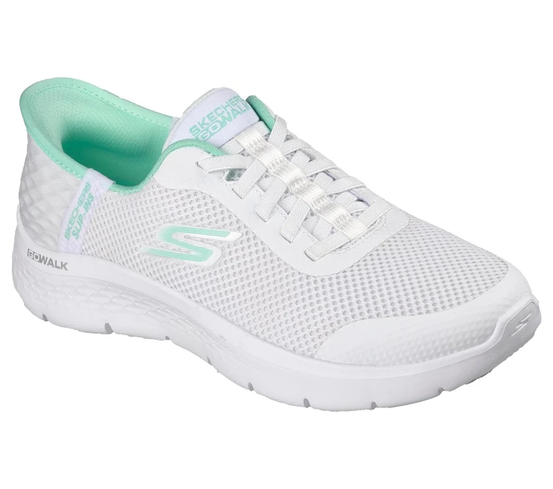 Skechers Women's Go Walk Flex Grand Entry Slip-On Sneakers, White Textile/Mint Trim, 3 UK