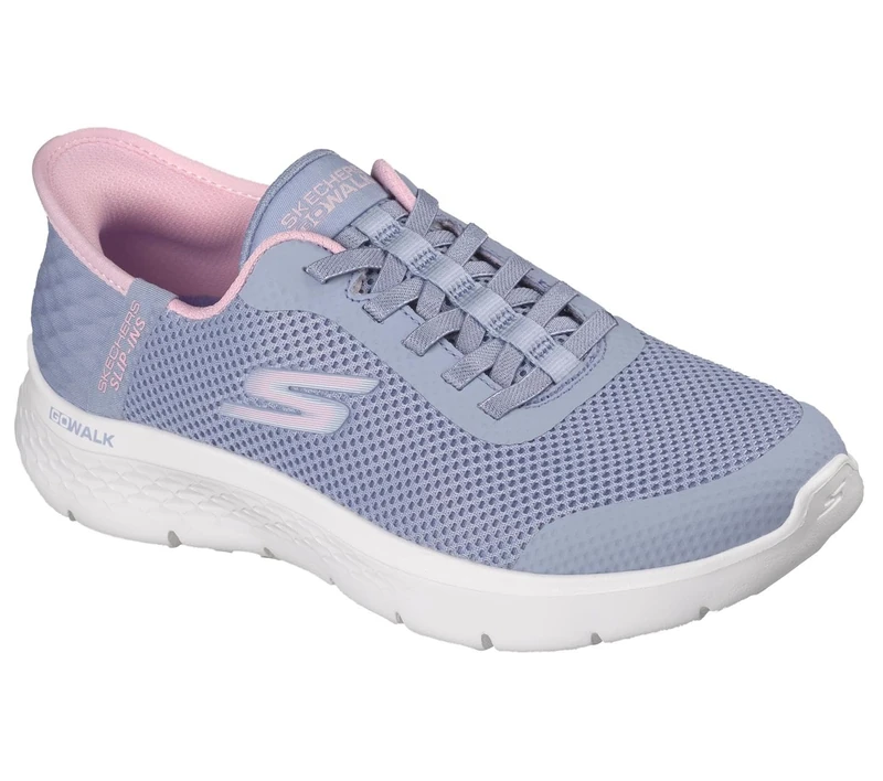 Skechers Women's Go Walk Flex Grand Entry Slip-On Sneakers, Periwinkle Textile/Pink Trim, 8 UK