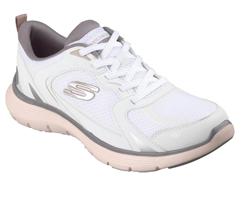 Skechers Women's Flex Appeal 5.0 Retro Rush Sneaker, White Duraleather/Mesh/Multi Trim, 4 UK