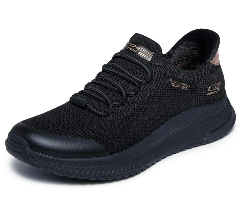 Skechers Women's Bobs Squad 4 Dire Step Sneaker, Black Engineered Knit, 8 UK