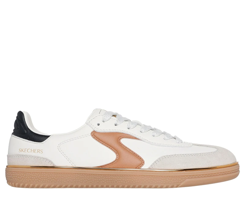 Skechers Women's Hotshot Living Luxe Sneaker, Natural Duraleather/Leather/Brown Trim, 7 UK