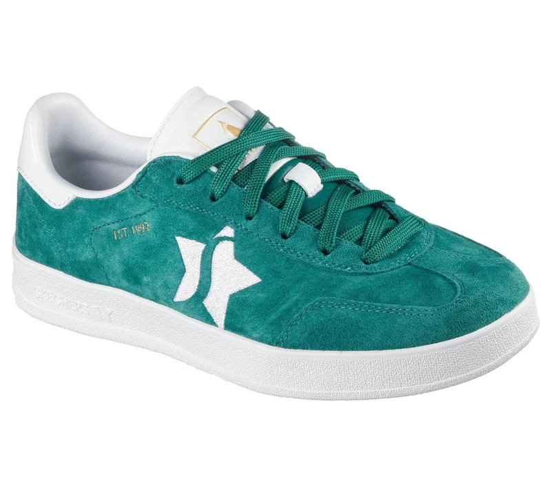 Skechers Women's Academy Court Charm Sneaker, Green Leather/Trim, 5 UK