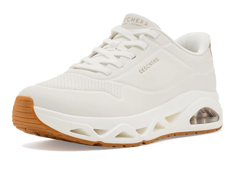 Skechers Women's Uno Glide-Step Glide On Air Sneaker, White Durabuck/Rose Gold Trim, 6 UK