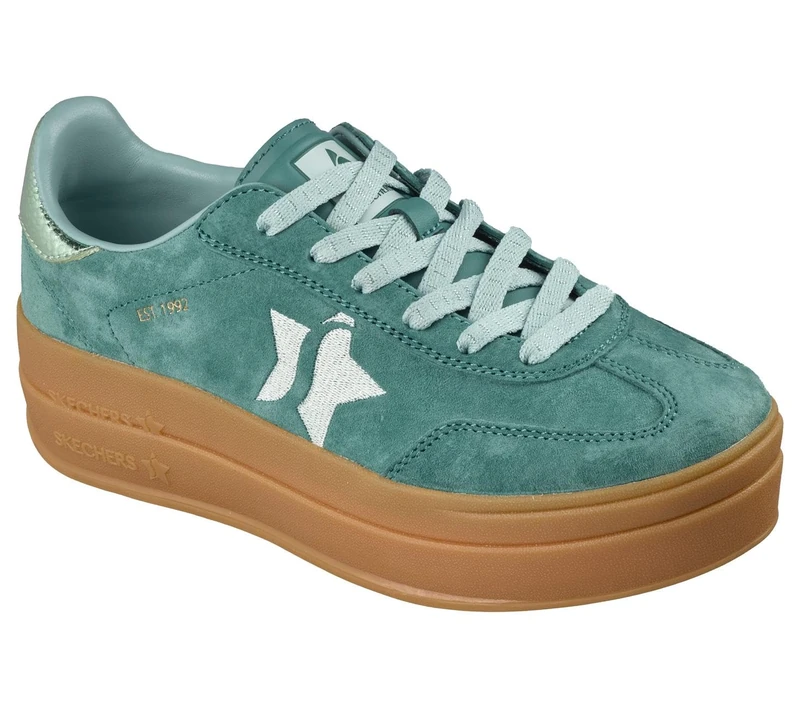 Skechers Women's Academy Hi Elevated Essence Sneaker, Green Leather/Trim, 7.5 UK