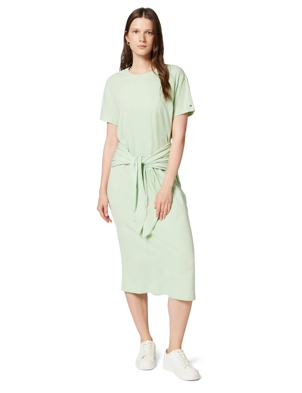 Tommy Hilfiger Women's Co Slub Knot Midi DRS WW0WW48747, Green, S