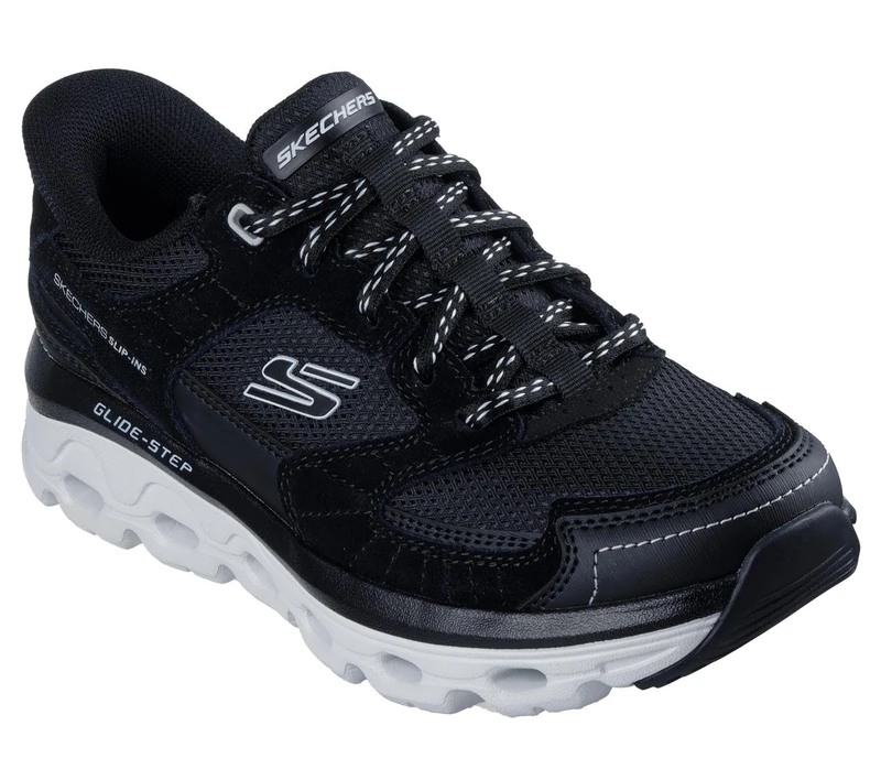Skechers Women's Glide-Step Sole Paradise Valley Sneaker, Black Leather/Synthetic/Textile, 5 UK