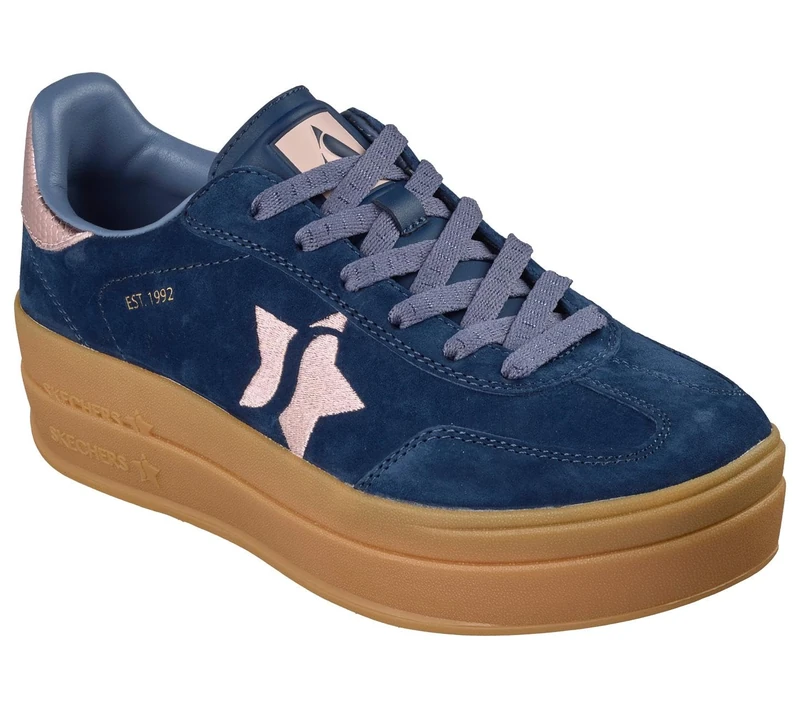 Skechers Women's Academy Hi Elevated Essence Sneaker, Navy Leather/Pink Trim, 7.5 UK