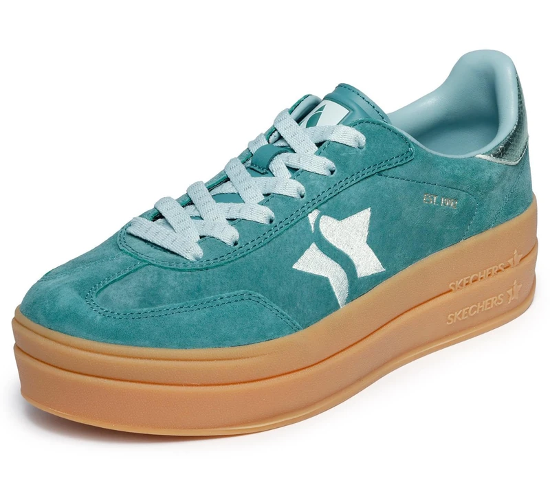 Skechers Women's Academy Hi Elevated Essence Sneaker, Green Leather/Trim, 3 UK