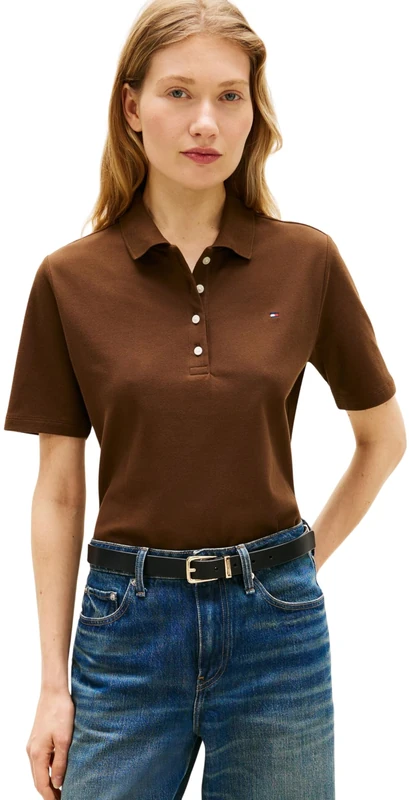 Tommy Hilfiger Women's 1985 Reg Pique Polo Ss Ww0Ww43224, Brown, S