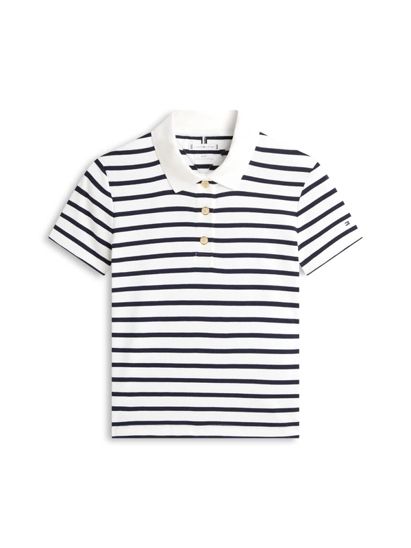 Tommy Hilfiger Women's Gold Button Slim Ss Polo Ww0Ww45768, Blue, S