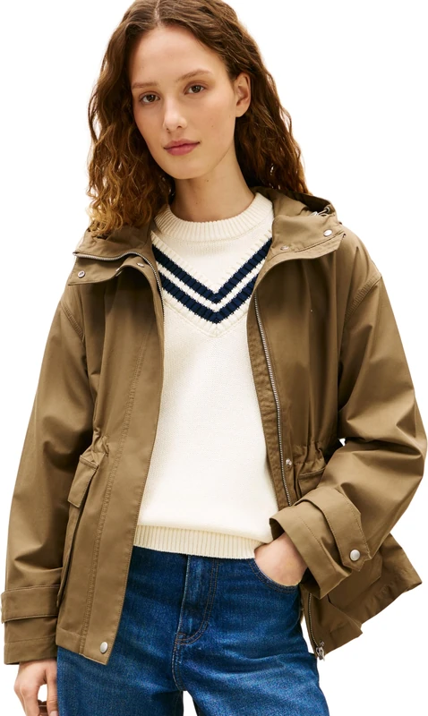 Tommy Hilfiger Women’s Parka Cotton Nylon Utility Short with Hood, Green (Mediterranean Olive), L