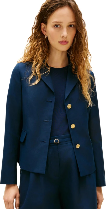 Tommy Hilfiger Women's Linen Blend Slim Blazer WW0WW49335, BLUE, 40
