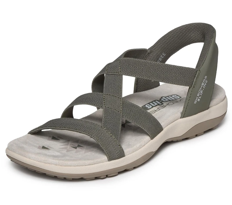 Skechers Women's Reggae Slim Stretch Flex Sandals, Olive Knit Gore, 5 UK