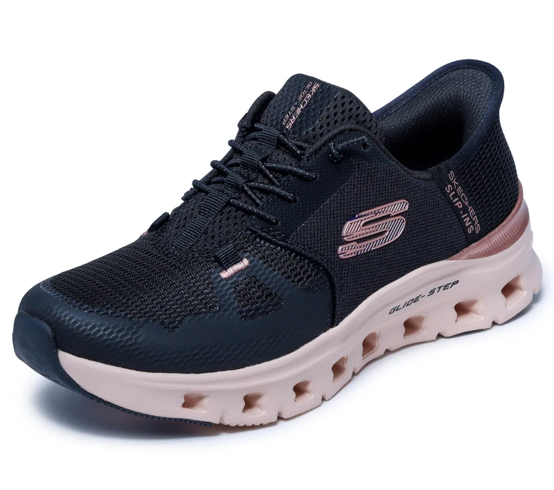Skechers Women's Glide-Step Pro Radiant Stride Sneaker, Black Mesh/Rose Gold Trim, 5.5 UK