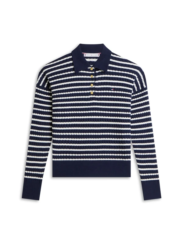 Tommy Hilfiger Women's Co Cable Fine Gg Rlxd Polo SWT WW0WW48475, Blue, M