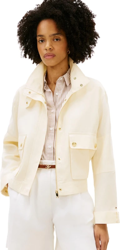 Tommy Hilfiger Women's Linen Utility Jacket WW0WW48616, BEIGE, M