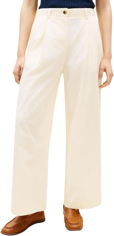 Tommy Hilfiger Women's Washed Cotton Wide Leg Pant WW0WW49594, Beige, 32