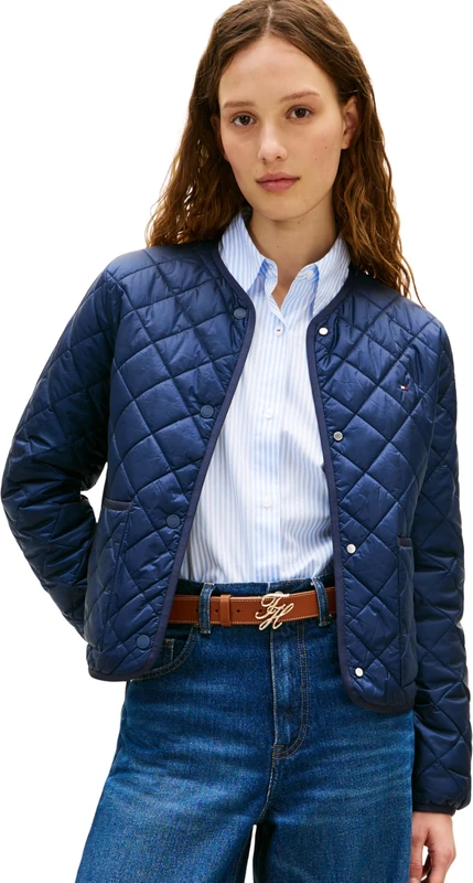 Tommy Hilfiger Women's Lw Padded Reg Quilted Jacket Ww0Ww47290, BLUE, L